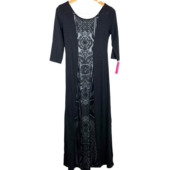 Xhilaration M Goth Grunge Black Maxi Dress Tribal Print Insert 3/4 Sleeves Maxi - Picture 10 of 10
